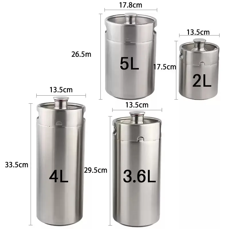 2L 3.6L 4L 5L Stainless Steel Beer Barrel Beer Keg Home Brewing Beer Dispenser with Screw Lid 1pcs