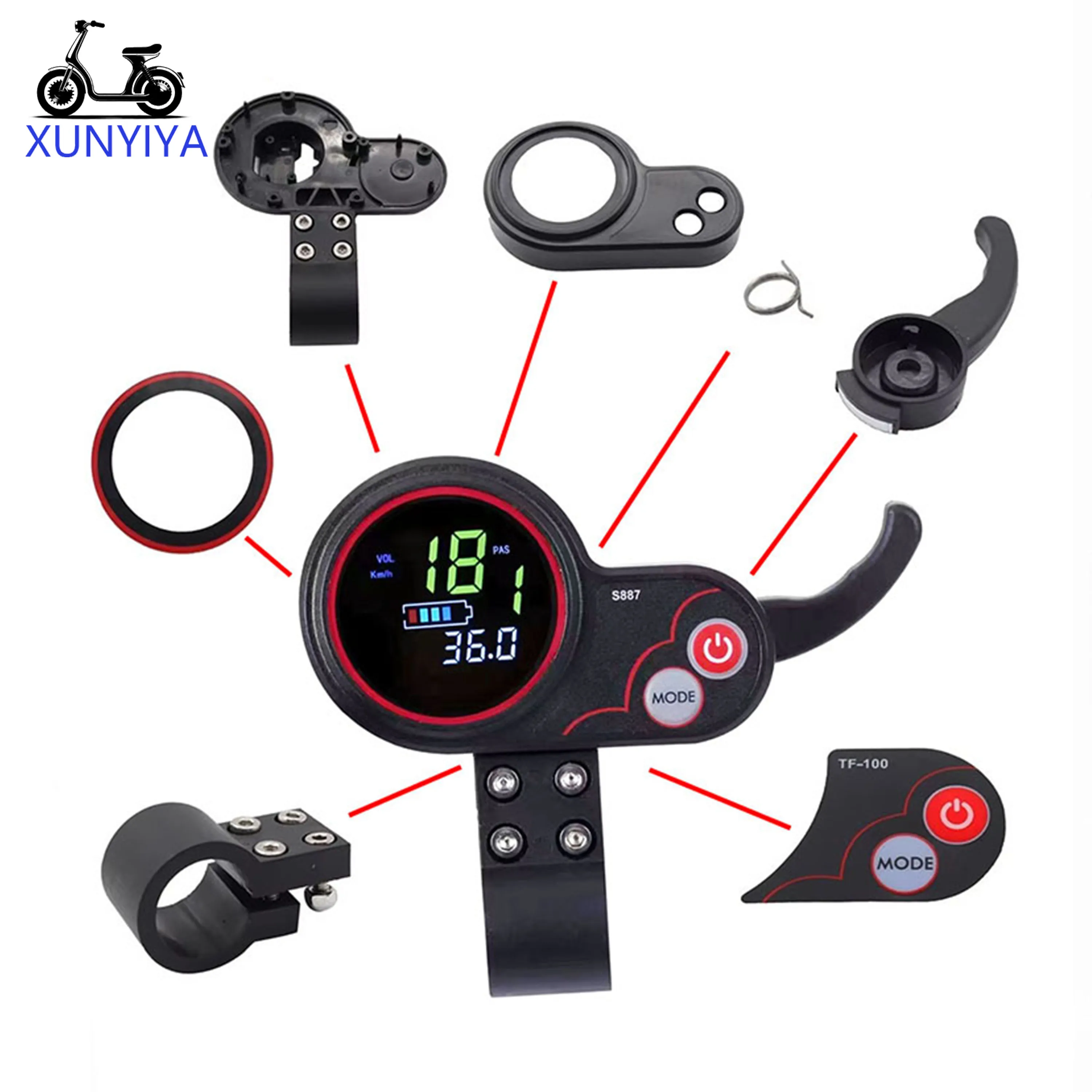 Electric Bike LCD with Rotary Throttle USB,24V/36V/48V,S887 Color Display 5pin for TF-100 Kugoo M4 E-scooter UART No.2 Protocol