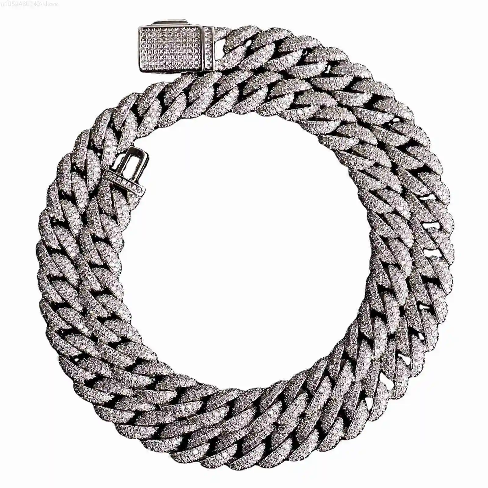 

10mm Silver Plated 18K Gold Set Bevelled Cuban Chain Trend Bracelet Necklace with 2 Rows of Moissanite High Fashion Accessory