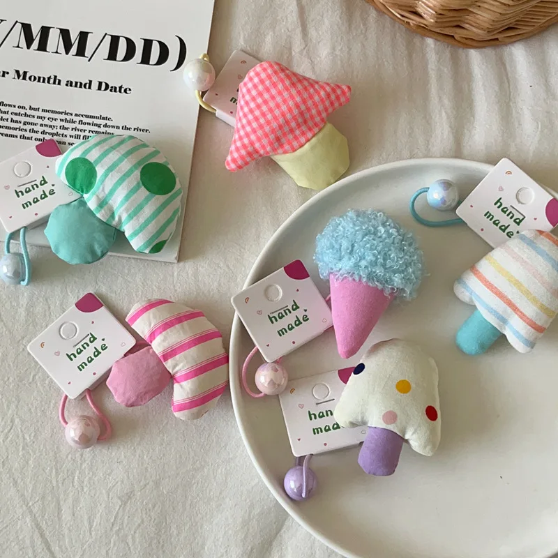 

Женский эластичный резинок для волос с узором в полоску и горошек, серия «Мороженое и гриб», кожаный ремешок, аксессуар для волос, милый головной убор