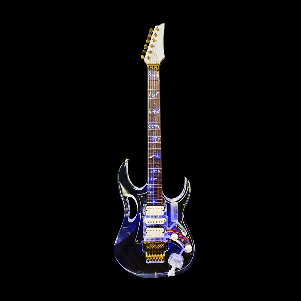 

Electric Guitar New 22 Fret 25.5 Inch Rosewood Fingerboard Acrylic Body Crystal Guitar Blue Color LED Light Maple #US