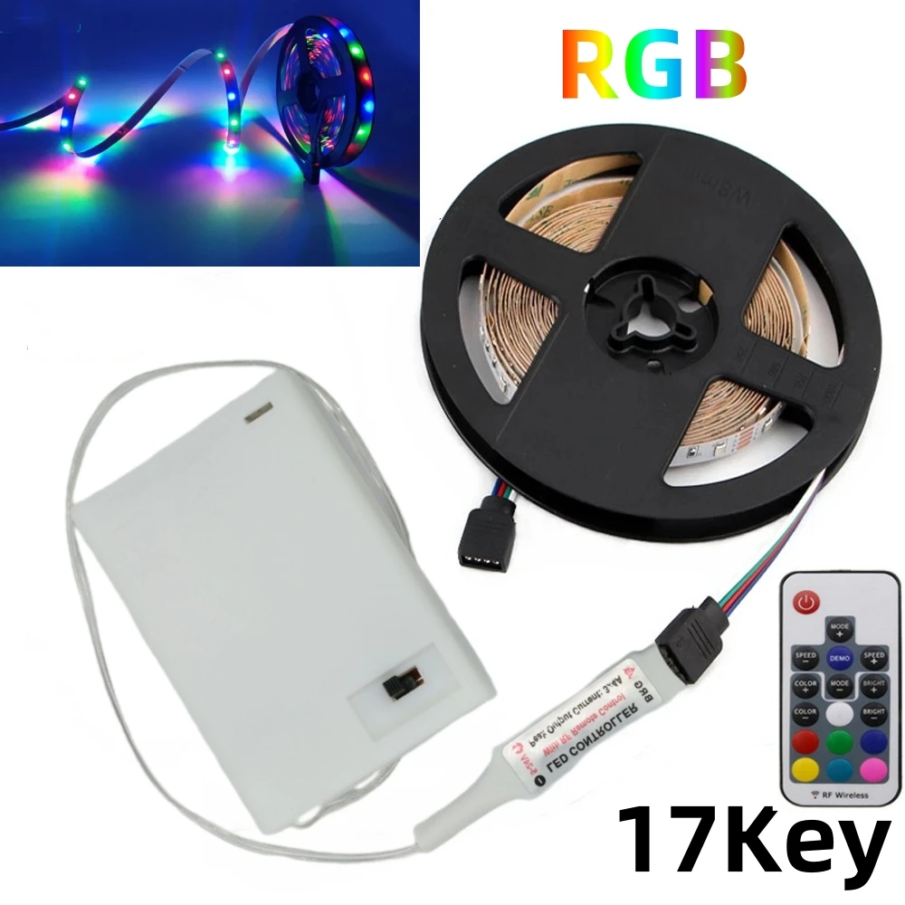 3AA Battery Power RGB Led Strip Light 5V 2835 SMD With 3/17/24Key Remote Control Flexible Led Tape Warm Natural White Backlight