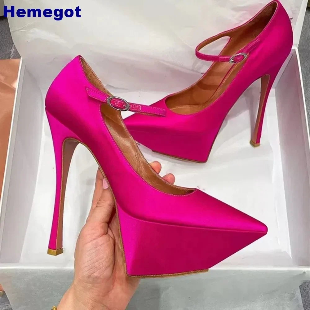 

Platform Pointed Sexy Banquet Pumps 2024 Summer Solid Color Fashion Ladies Patent Buckle Pumps Shallow Party Thin High Heels