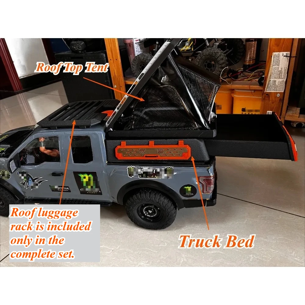 RC Crawler Upgrade Mod Parts Truck Bed Cap Roof Luggage Rack Customized For KM Raptor T‑Rex 1/8 RC Off‑Road Truck Accessories