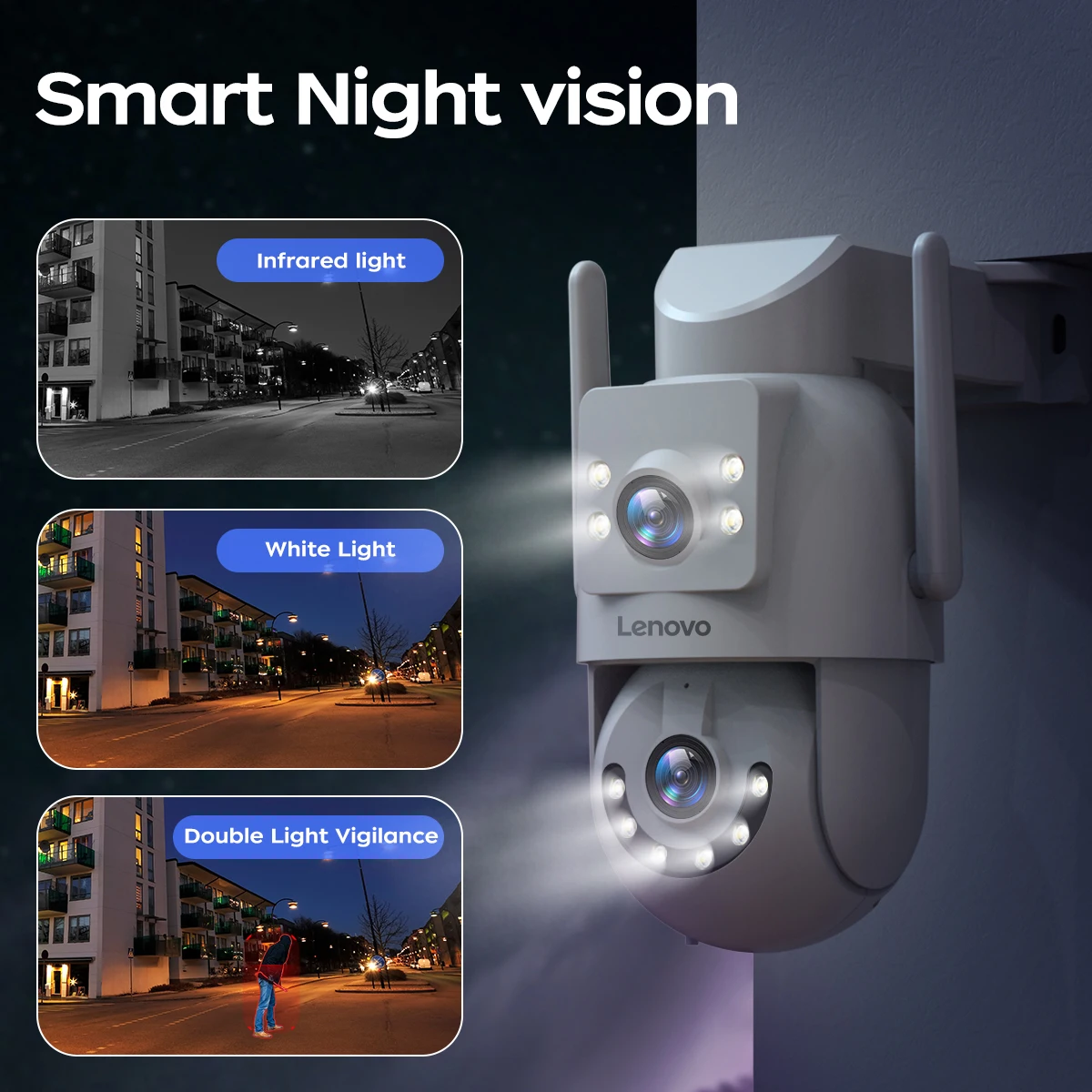 كاميرا Lenovo 8MP HD للأمن الخارجي وعدسة مزدوجة وشاشة مزدوجة وتتبع AI PTZ ملونة للرؤية الليلية وحماية مراقبة الفيديو