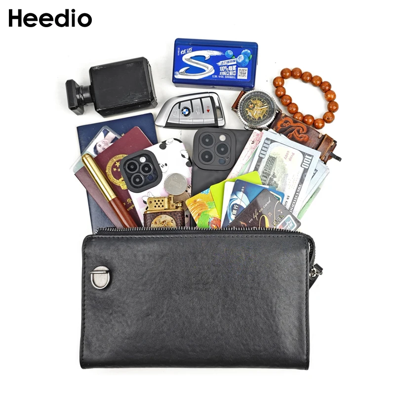 Fashion Men\'s Clutch Wallet Genuine Leather Business Long Wallet Handbag For Male Multifunction Organizer Bags