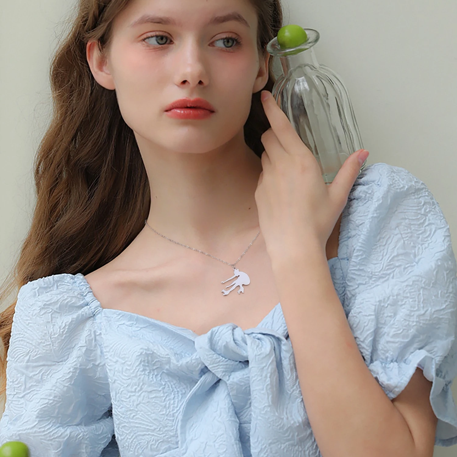 Unift Figure Roller Skater Girl Pendant Necklaces for Women Dancer Pendant Stainless Steel Trendy Elegant Sports Skating Jewelry