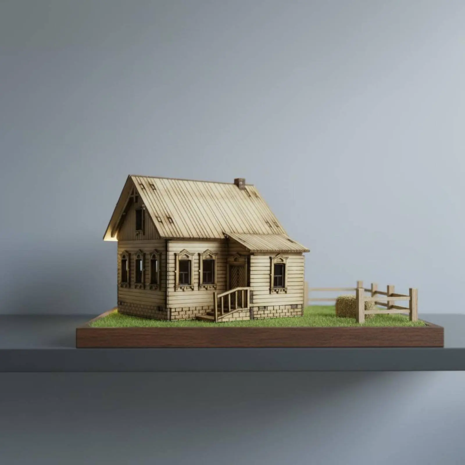 

WW2 European Farmhouse Model Handmade Gift 1:72 Scale Wooden House Buildable House Model Historical Reproduction Cut Building