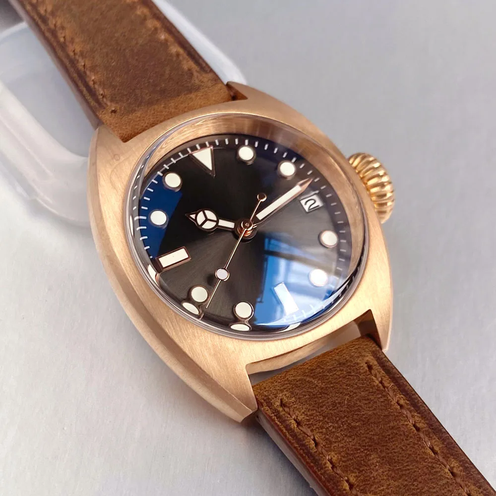 ที่กําหนดเอง Tandorio CUSN8 Bronze Retro Bubble Sapphire Glass สีเทา DIVER นาฬิกาข้อมือ 36 มม.20ATM อัตโนมัติ NH35A นาฬิกา
