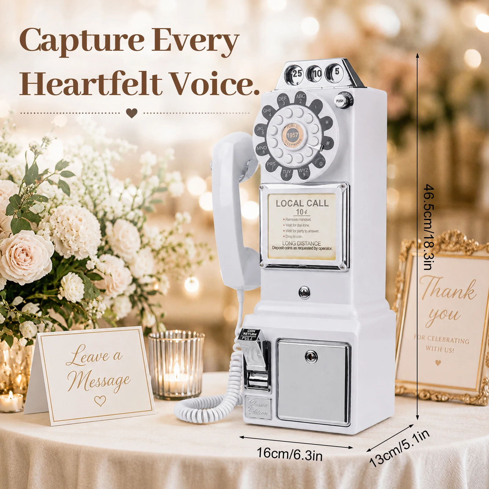 Vintage Rotary Dial Phone Guest Book with Audio Recording for the Wedding Blessings Anniversary Party Keepsake Gifts 32GB Storag
