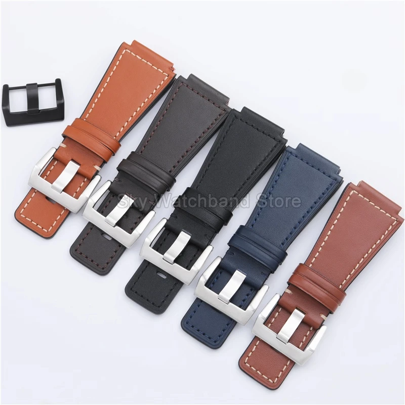24 مللي متر نوعية ممتازة جلد البقر حزام الساعات ل بيل و روس بيل روس BR01 BR03 الرجال جلد طبيعي ساعة اكسسوارات #1