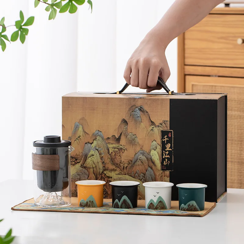 Thousand-Li Landscape Travel Portable Quick Cup Tea Set Ceramic Gift Kung Fu Tea Set Tea Set Chinese Ceramic Tea Set