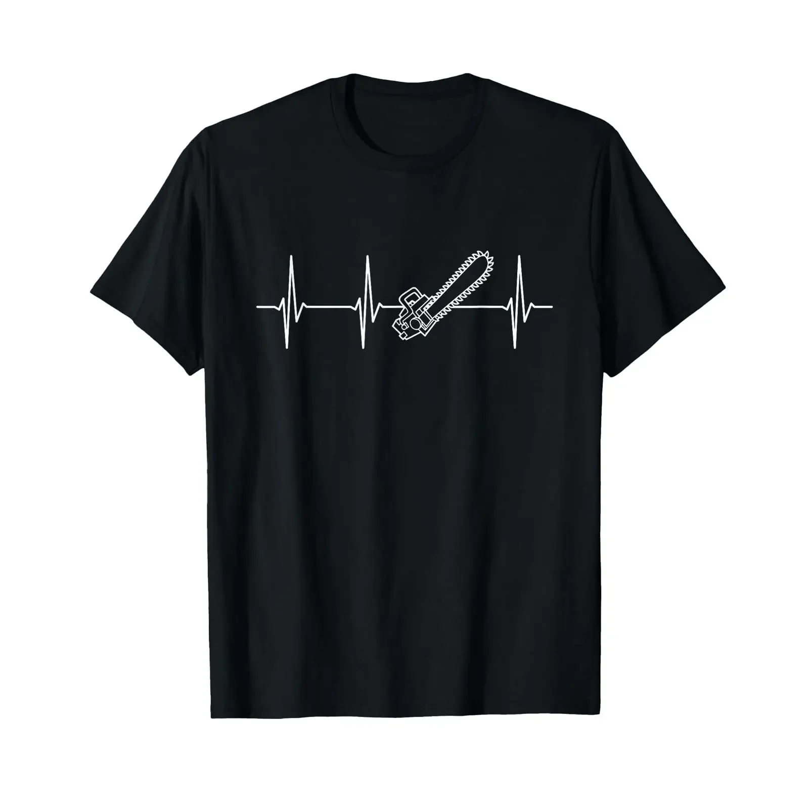 Chainsaw Heartbeat EKG Funny for Lumberjack Woodworker Logger Arborist Casual Black T Shirt vintage Washed Breathable