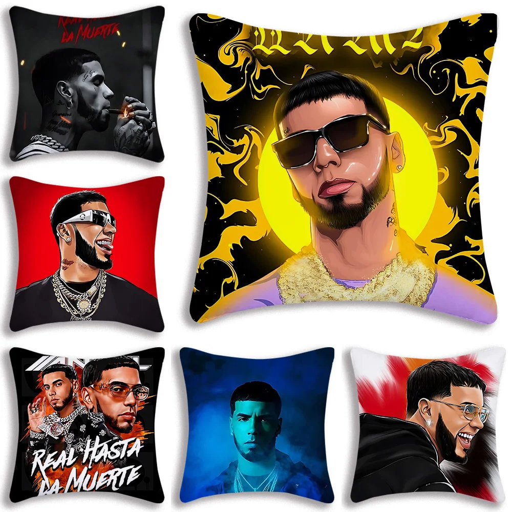 Famous rapper Anuel AA Pillow Covers Cartoon Sofa Decorative Home Double-sided Printing Short Plush Cute Cushion Cover