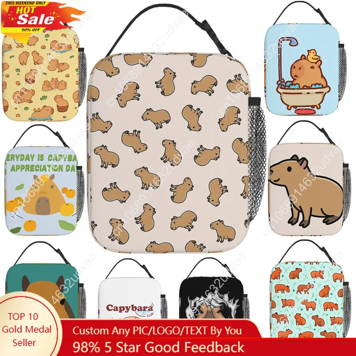 Capybara Insulated Lunch Bags Waterproof Picnic Bags Thermal Cooler Lunch Box Lunch Tote for Woman Work Children School