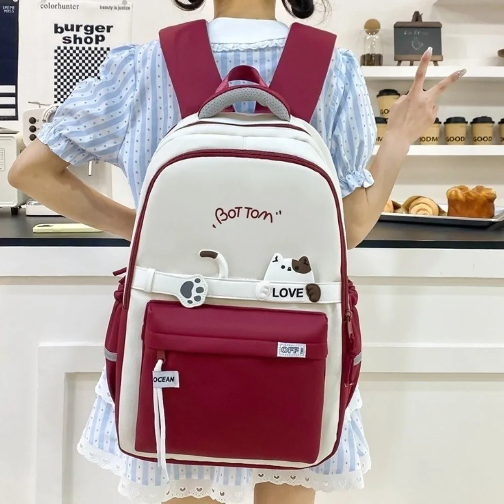 Waterproof Students School Backpack Large Capacity Multi Pocket Cute Cat School Bag Stationery Storage Casual