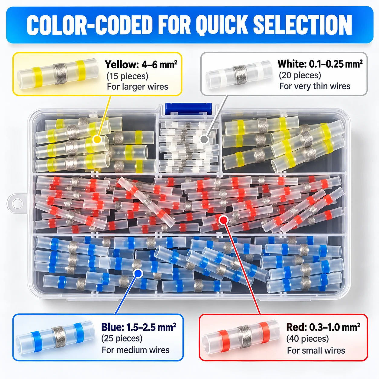 20-100Pcs Waterproof Solder Seal Wire Connectors Heat Shrink Butt Terminals Insulated Electrical Wire Splice Sleeve Tool Kit Set