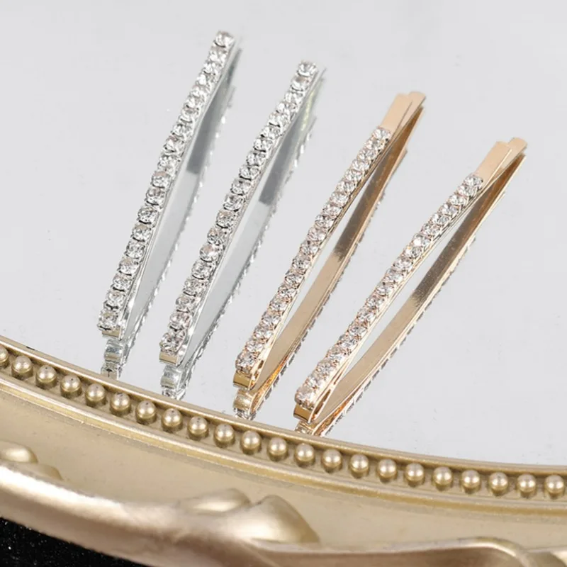 Women Crystal One Word Hairpin Girls Shiny Rhinestones Hair Clips Barrettes Bridal Headwear Hair Styling Jewelry Accessories