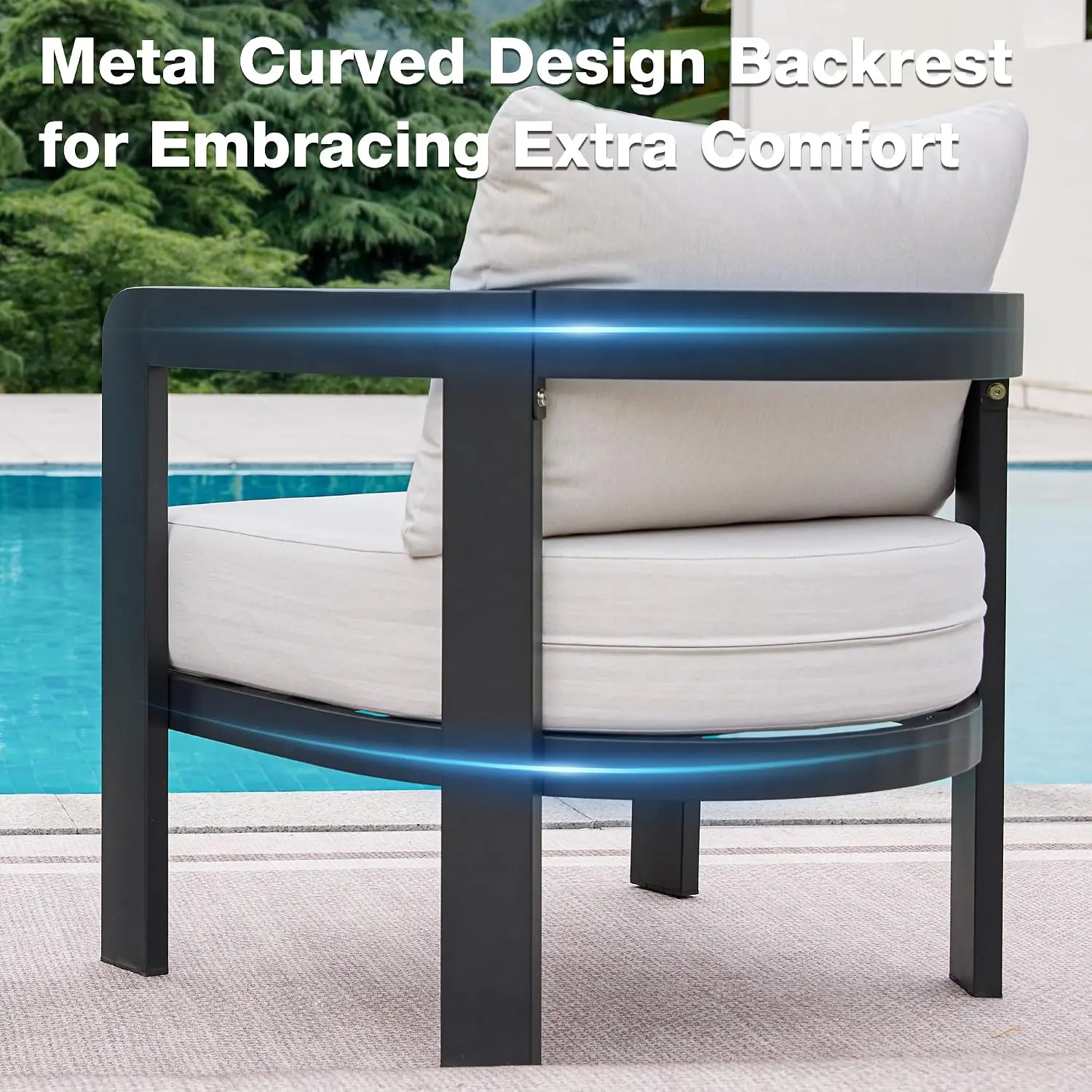 Metal Patio Chair Set of 2 with 6 Inch Cushion White, Customized