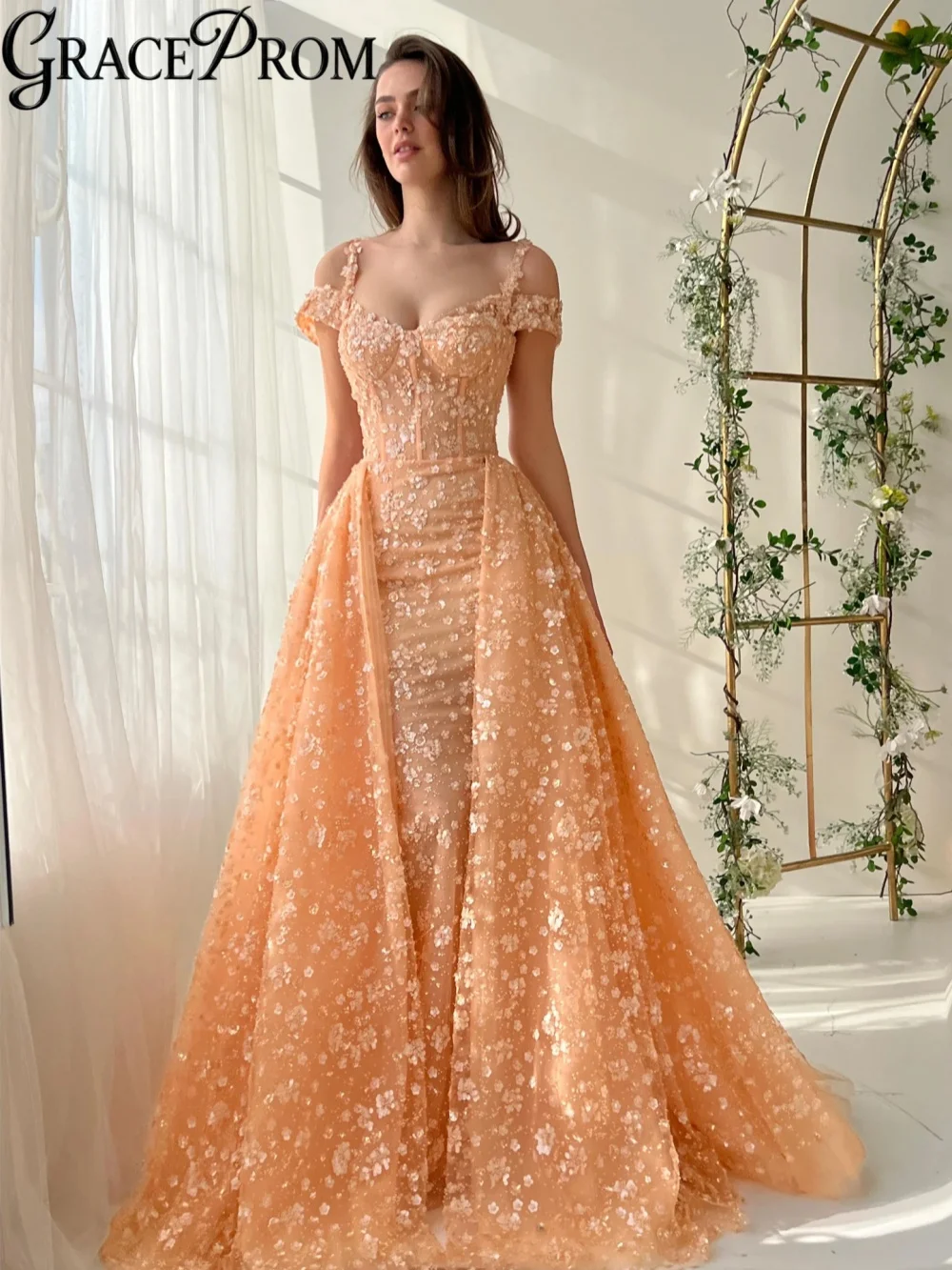 

Luxury Detachable Train Beaded Evening Dress Glamorous Off Shoulder Formal Party Gown 2026 Customized Floor-length Banquet Gowns