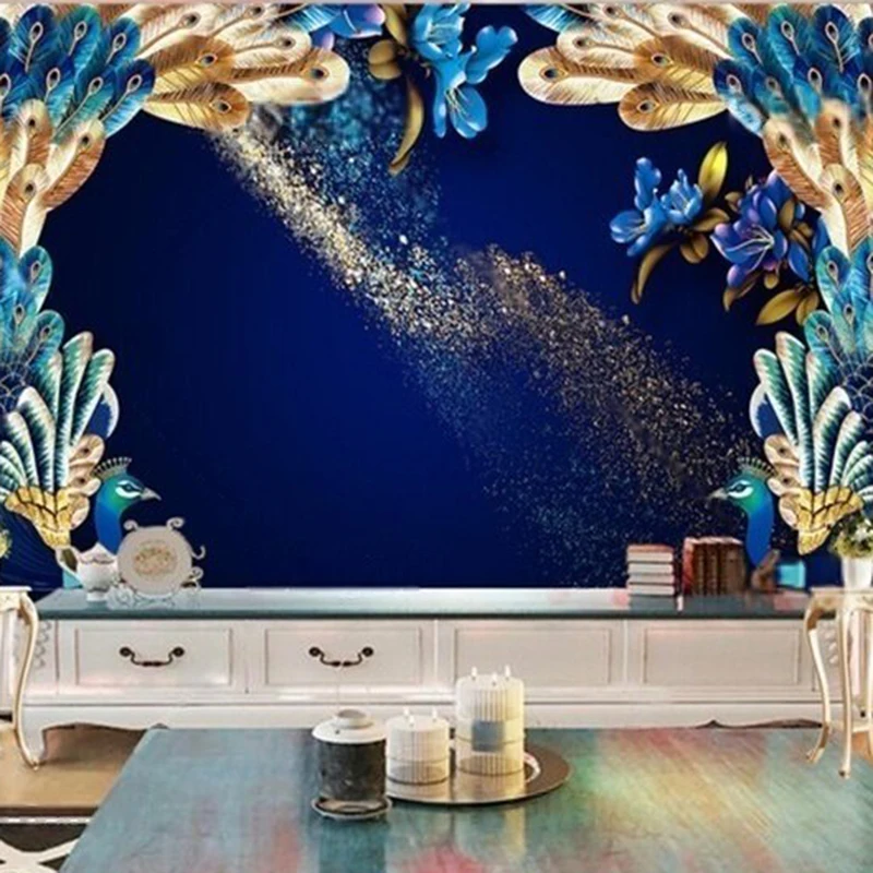 Modern luxurious and grand peacock flower TV home decoration bedroom background wall