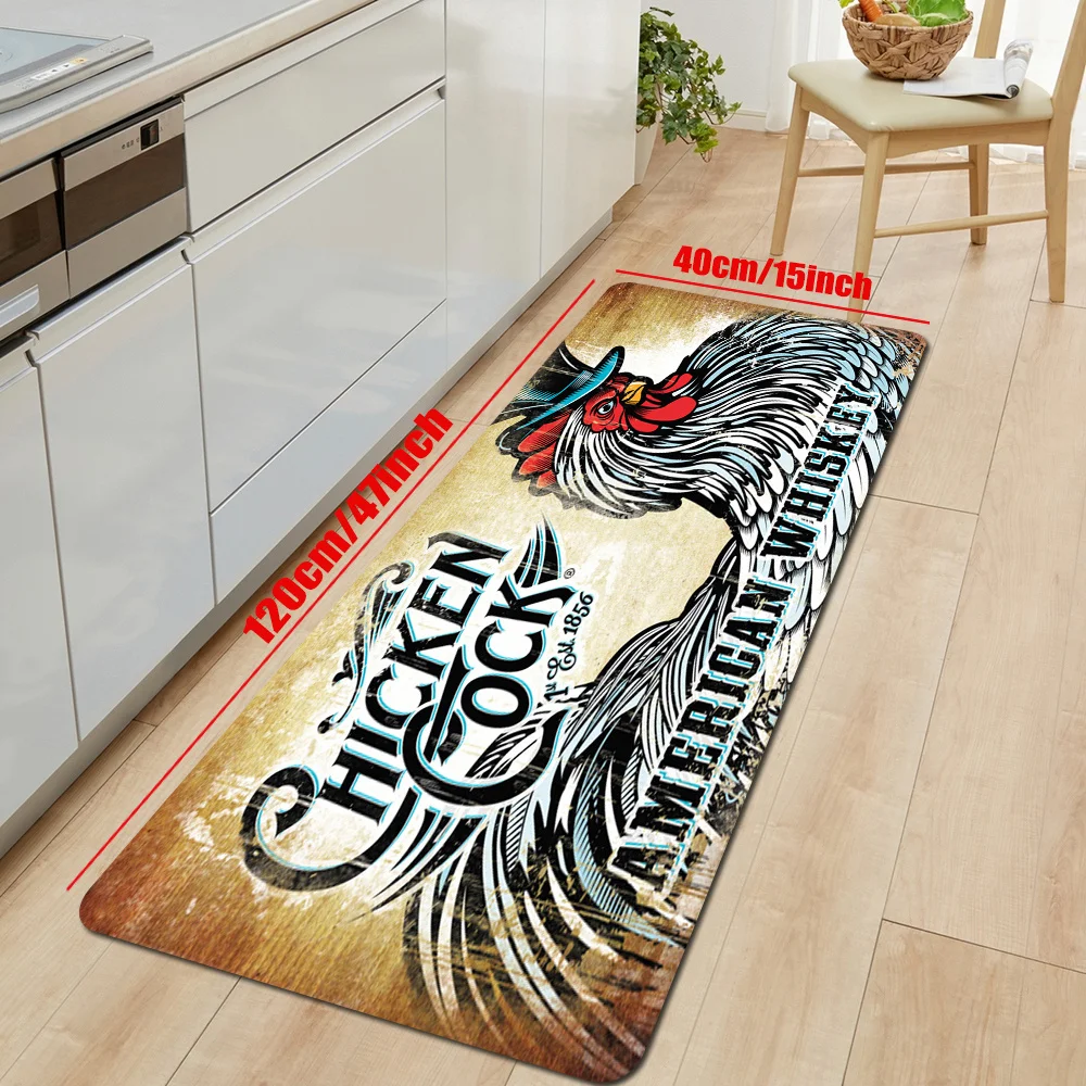 Retro Big Rooster Rug Floor Rug Non-slip Door Mat Kids Play Plush Rug Suitable for Kitchen Bedroom Living Room Home Decoration