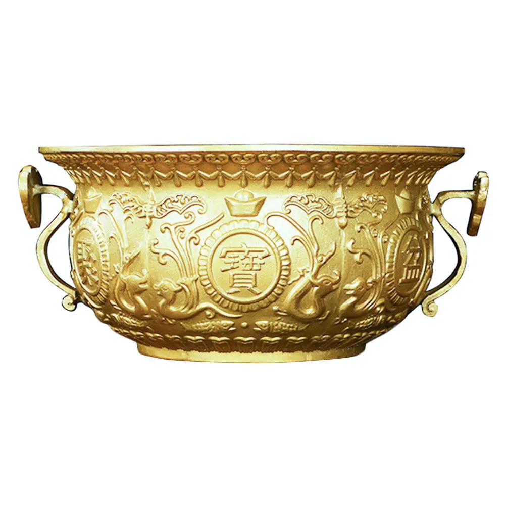 1Pcs Brass Carved Cornucopia Bowl Fine Workmanship Fish Insects Birds Beasts Desktop Home Ornament Treasure Bowl Gift Spring