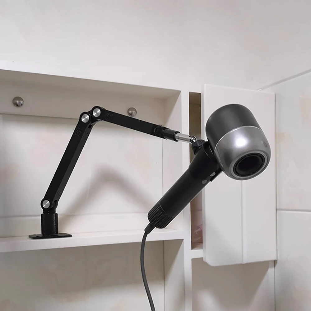 Universal Hair Dryer Holder with Multi-Axis Adjustable Foldable Arm Clamp