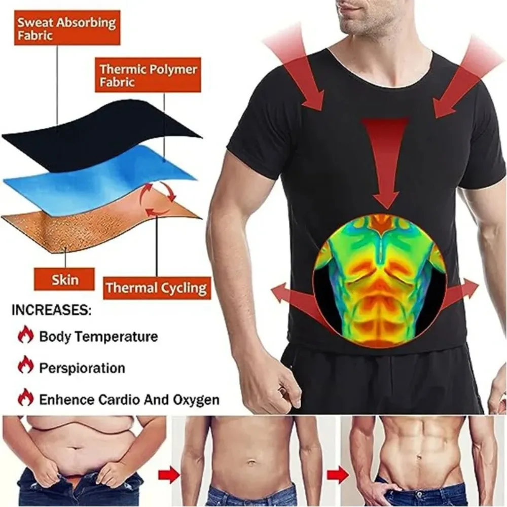 Sauna Sweat Shirt for Men Short Sleeve Body Shaper Gym Exercise Fitness Solid Top Shapewear Sauna Sweat T-Shirt Waist Slimming