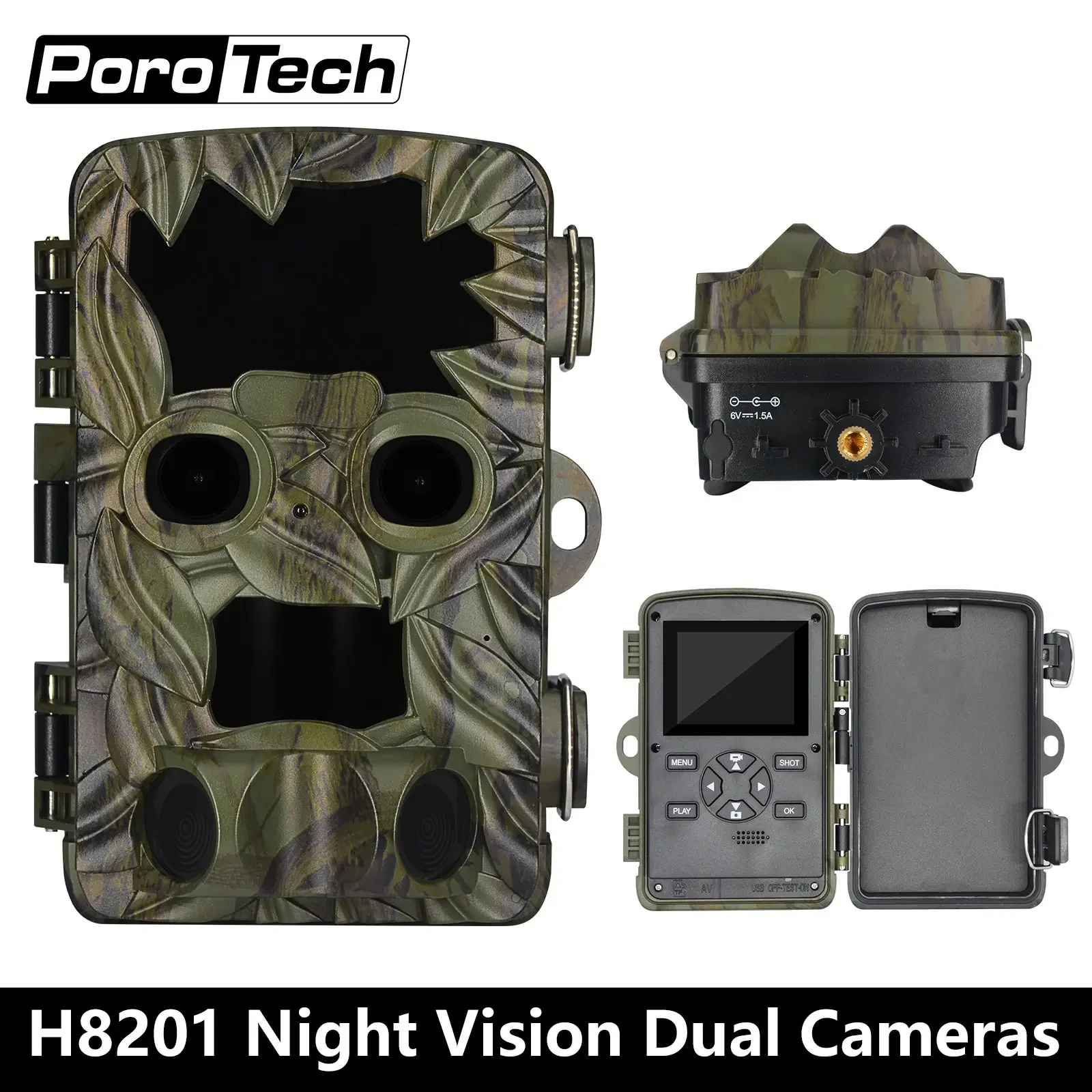 

Hunting Camera H8201 20MP 4K Pixel IR Dual Cam PIR Wide Angle Wildlife Cameras IP66 Waterproof Outdoor Hunting Camera