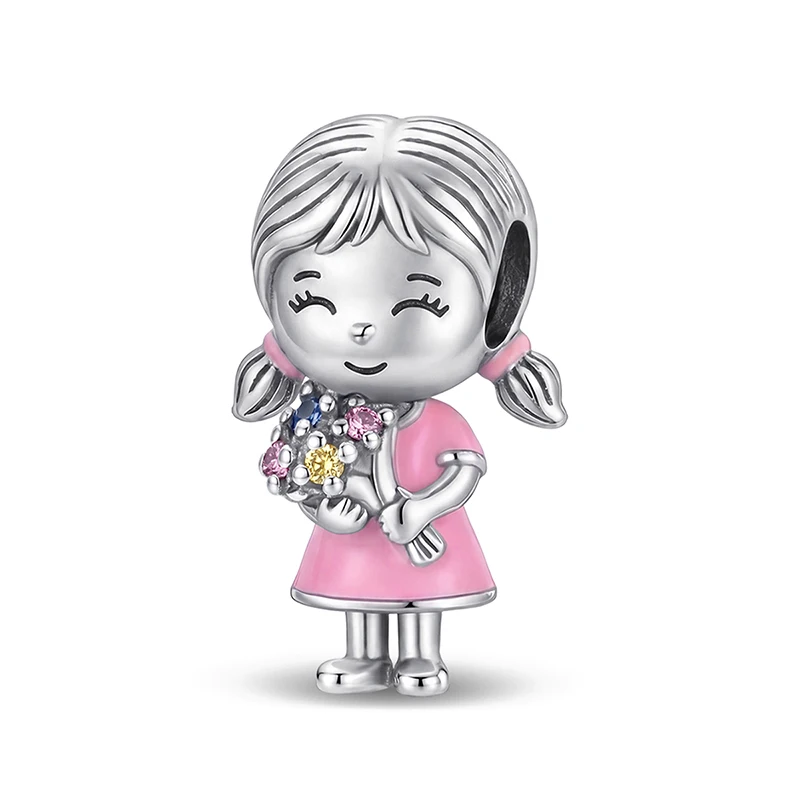 925 Silver Plated Fashion Butterfly Cat Rabbit Pink Series Charms Beads Fit Original  Bracelets Bangles Jewelry Gift