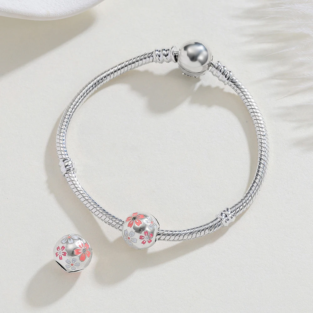 925 Sterling Silver Spring Cherry Blossom Bead Carnation Earrings Jewelry Making For Bracelet Women Fashion Jewelry Lucky Gifts