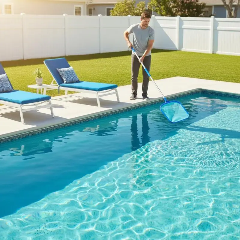 Schwimmbad-Blattsammlernetz mit feinem Lochgewebe und 5 verbindbaren Stangen, Reinigungswerkzeug für Wasserparks und Schwimmbadreinigung – Detail 1