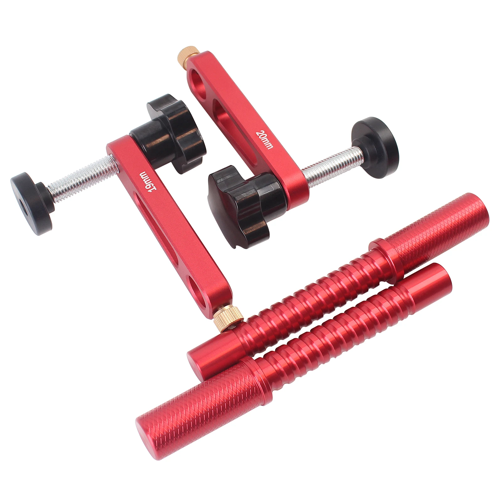 

2pcs Woodworking Bench Dog Clamps 19/20mm Hold Fast Dog Hole Clamp Aluminum Desktop Fixed Clip Adjustable MFT Table Clamps