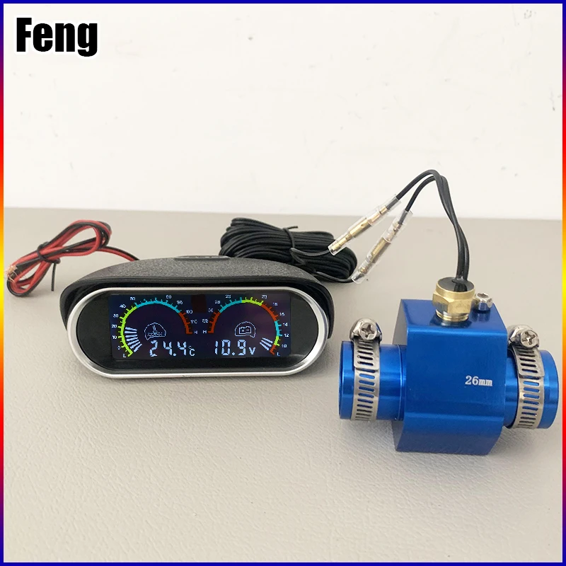 12V 24V Digital Water Temperature Gauge + Volt Water Temperature Sensor Head Plug Joint Pipe Sensor Radiator Hose Adapter 1/8NPT