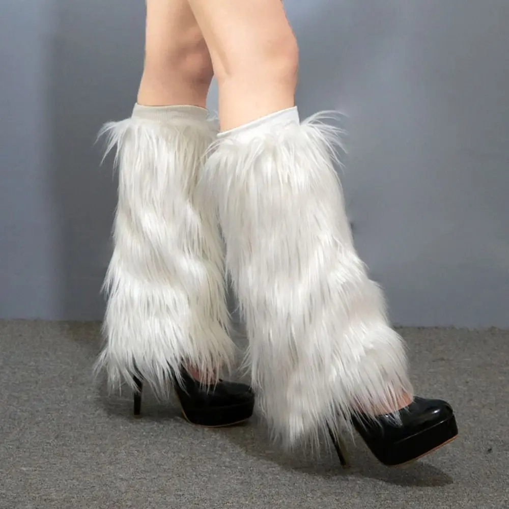 Faux Fur Furry Leg Warmers Japanese Style Light Up Long Tube Sock Solid Color Sweet Lolita Boots Cover Spicy Girls