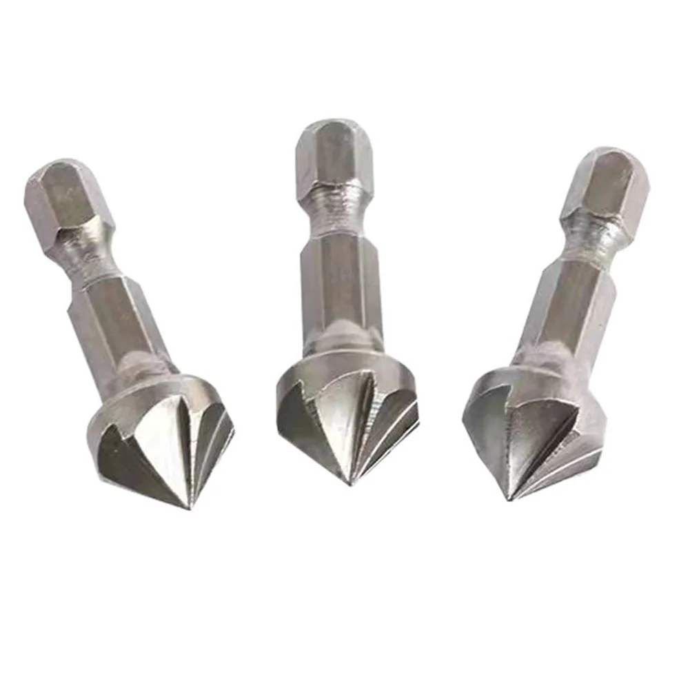 6-slot Countersunk Drill Bit Kit 36mm Five-edge Chamferer Hexagonal Shank For Woodworking Tools 13mm Diameter Drill Bit