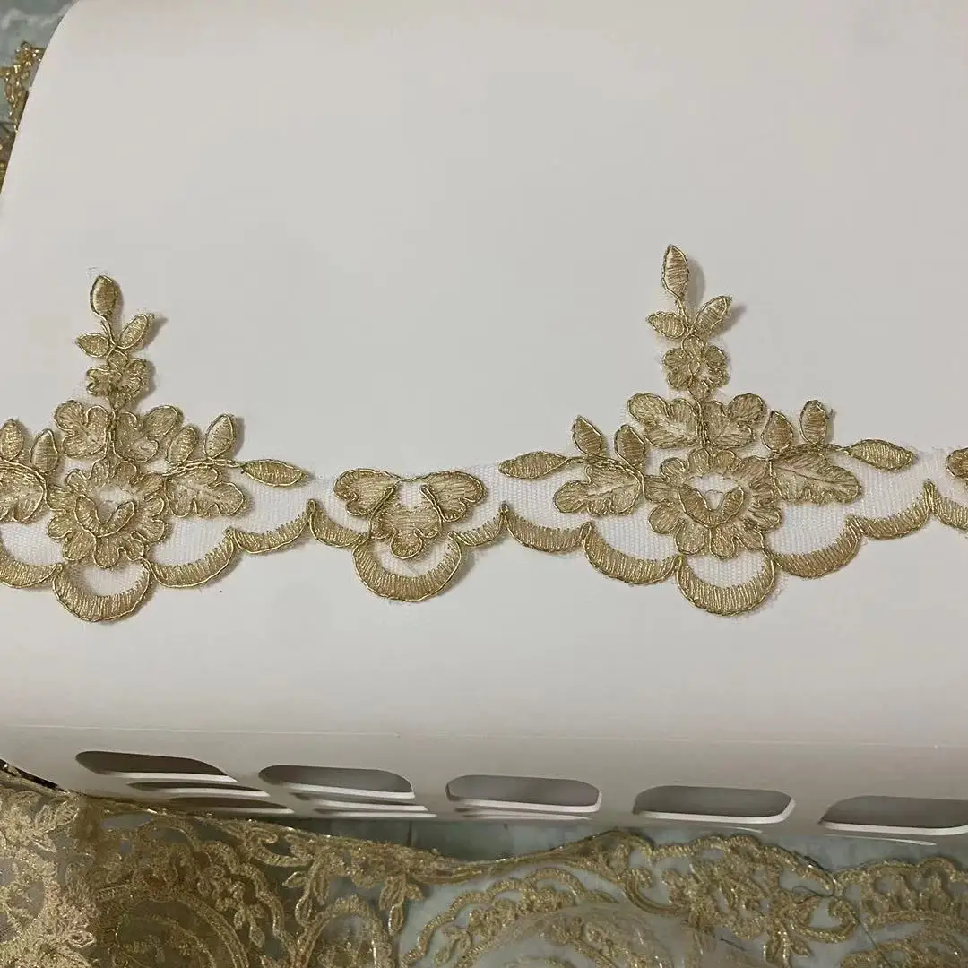 2Yards 10cm wide Exquisite Gold Cording Lace Embroidery Lace Dress Home Textile Sequin Triming Dance Clothes DIY Materail