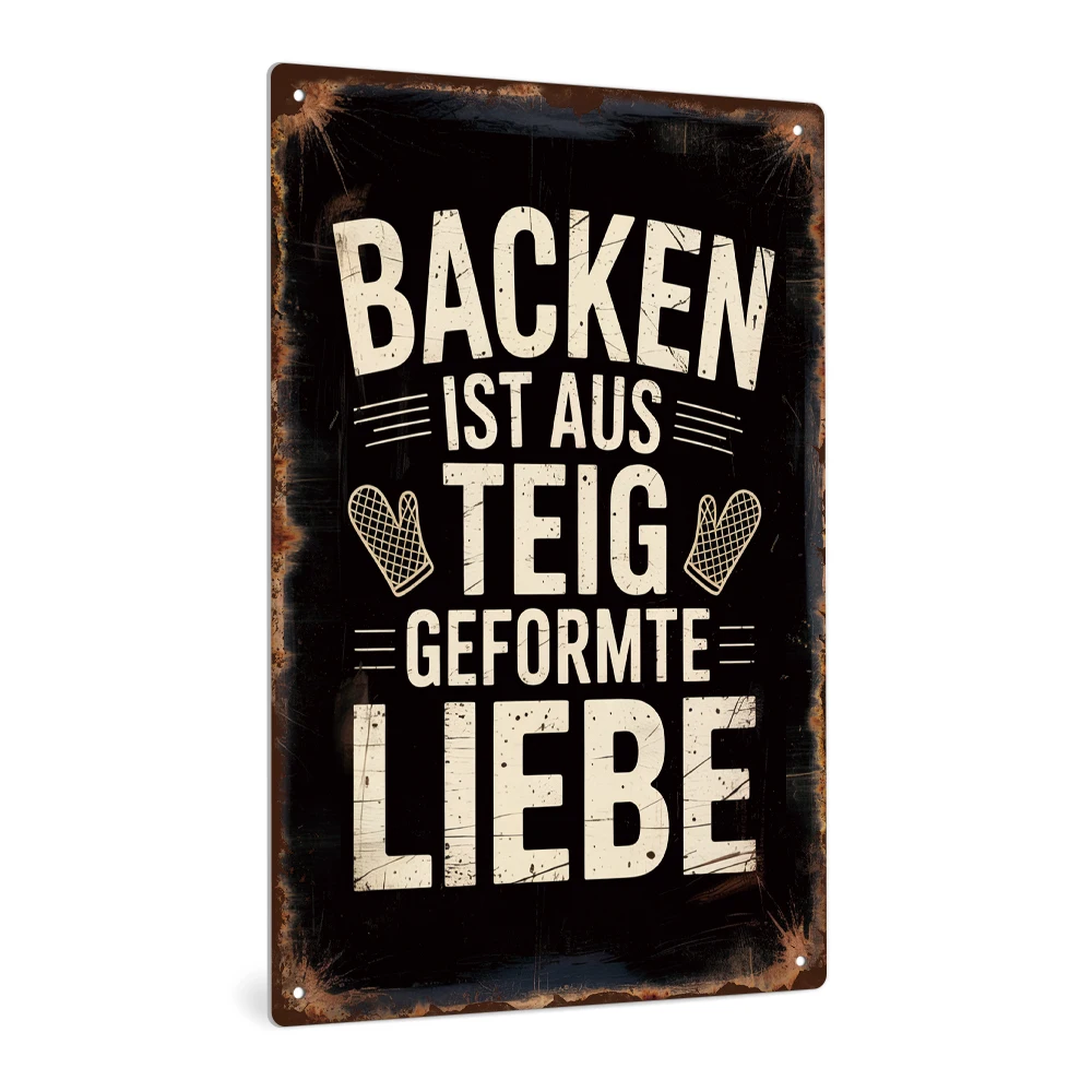 Putuo Decor 1pc German Vintage Metal Tin Sign, Backen ist aus Teig geformte Liebe, Wall Art Decor for Home Kitchen, Gift
