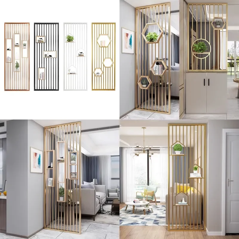 Nordic Iron Room Divider Hollow Decorative Screen Partition Shelf for Entrance Living Room Simple Luxury Wall Separator