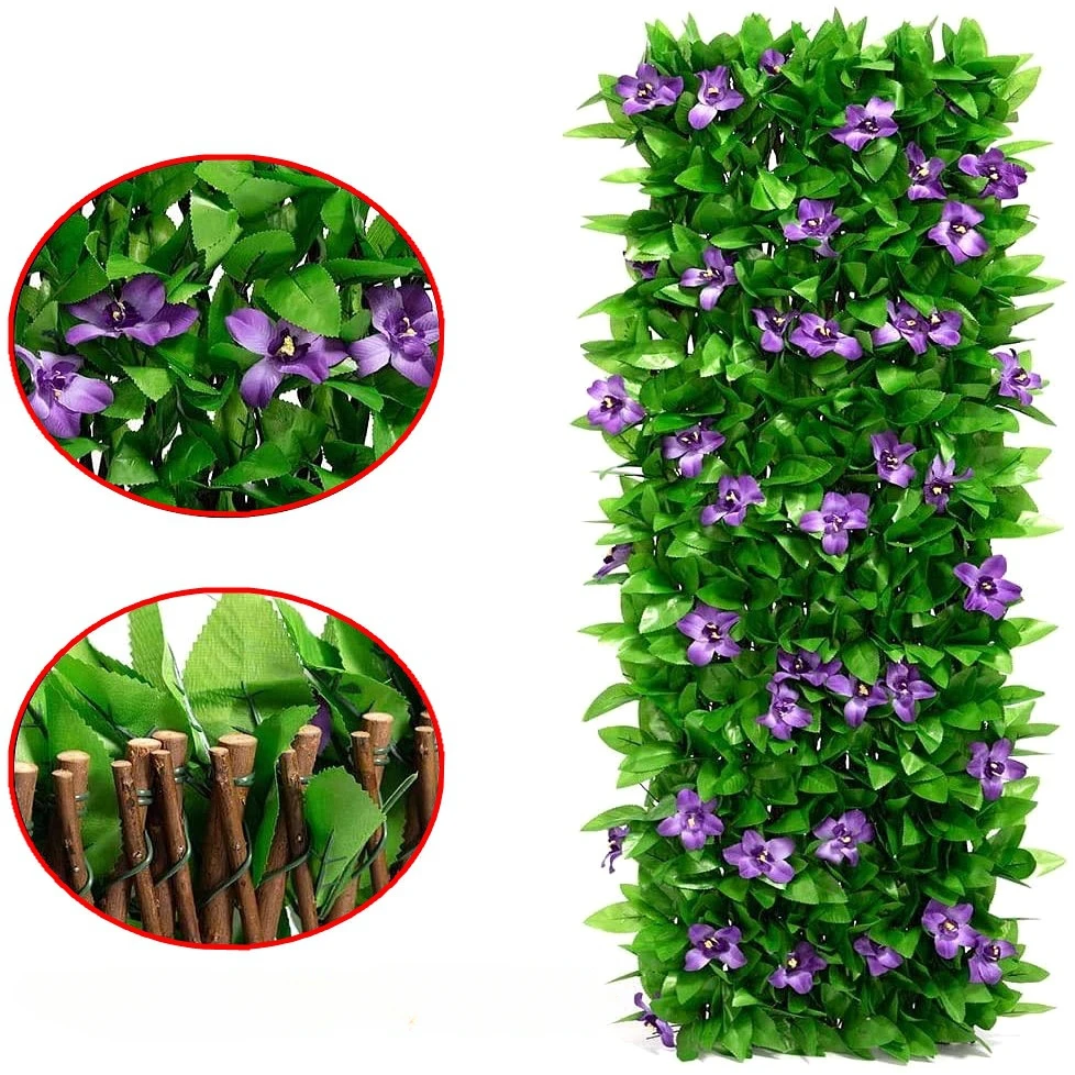 40cm Artificial Flower Leaf Privacy Fence Wall Landscaping Expandable Privacy Fence Screen Garden Backyard Balcony Fence Panel