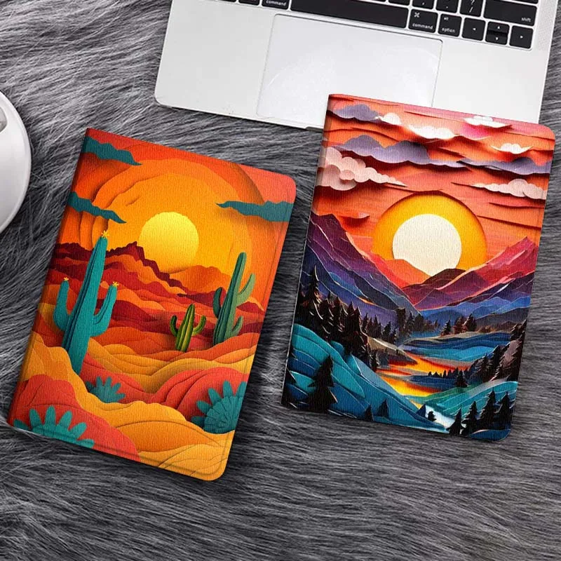 

Cartoon Desert Sunset Cactus Tablet Case For Samsung Tab Galaxy S6 S11 A A7 A8 A9 A11 10.1 10.4 10.5 Plus Lite Gift