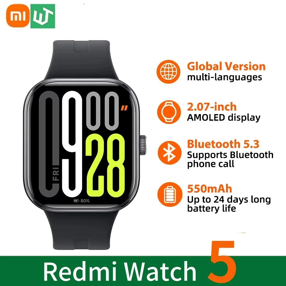 الإصدار العالمي من ساعة Xiaomi Redmi 5 الذكية، مكالمة هاتفية بلوتوث، شاشة 2.07 بوصة، بطارية 550 مللي أمبير في الساعة، وضع رياضي لمراقبة الصحة