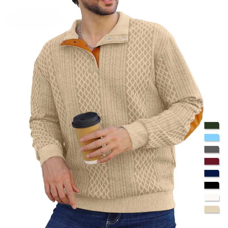 

Spring and Autumn Hoodie Sweatshirt Stand Collar Long Sleeves Leisure Time Outdoors Jacquard Weave Sweater Comfortable