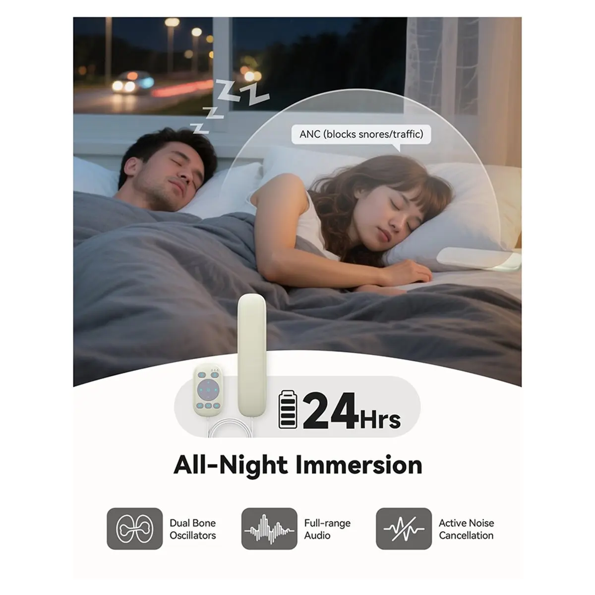 (A23G) Kissenlautsprecher Knochenleitungs-Schlafkopfhörer Bluetooth 5.4 Hörbücher 36 Schlafgeräusche Weißes Rauschen Gerät Beige
