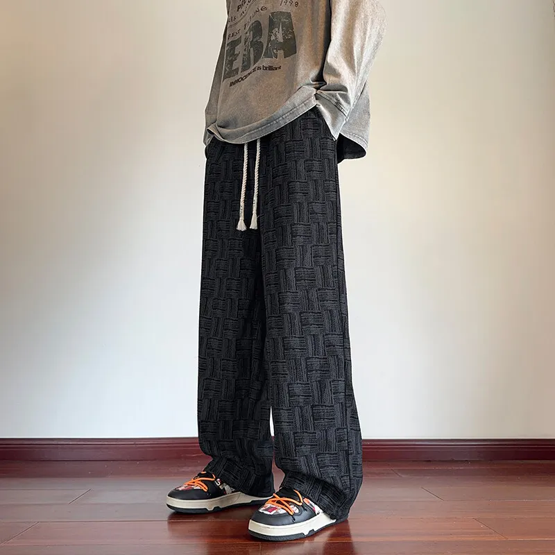 Men's Fleece Lined Casual Pants Autumn Winter Loose Straight Leg Trendy Couple Match High Street Sporty Comfortable Leisure T...