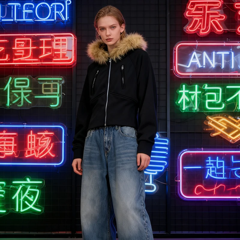 เสื้อฮู้ดซิปขนเฟอร์เทียม สไตล์สตรีทแวร์ มีกระเป๋าซิป แฟชั่นลำลองทันสมัย สำหรับผู้ชายและผู้หญิง ฤดูใบไม้ร่วง ฤดูหนาว ไอเทมแฟชั่นที่ต้องมี