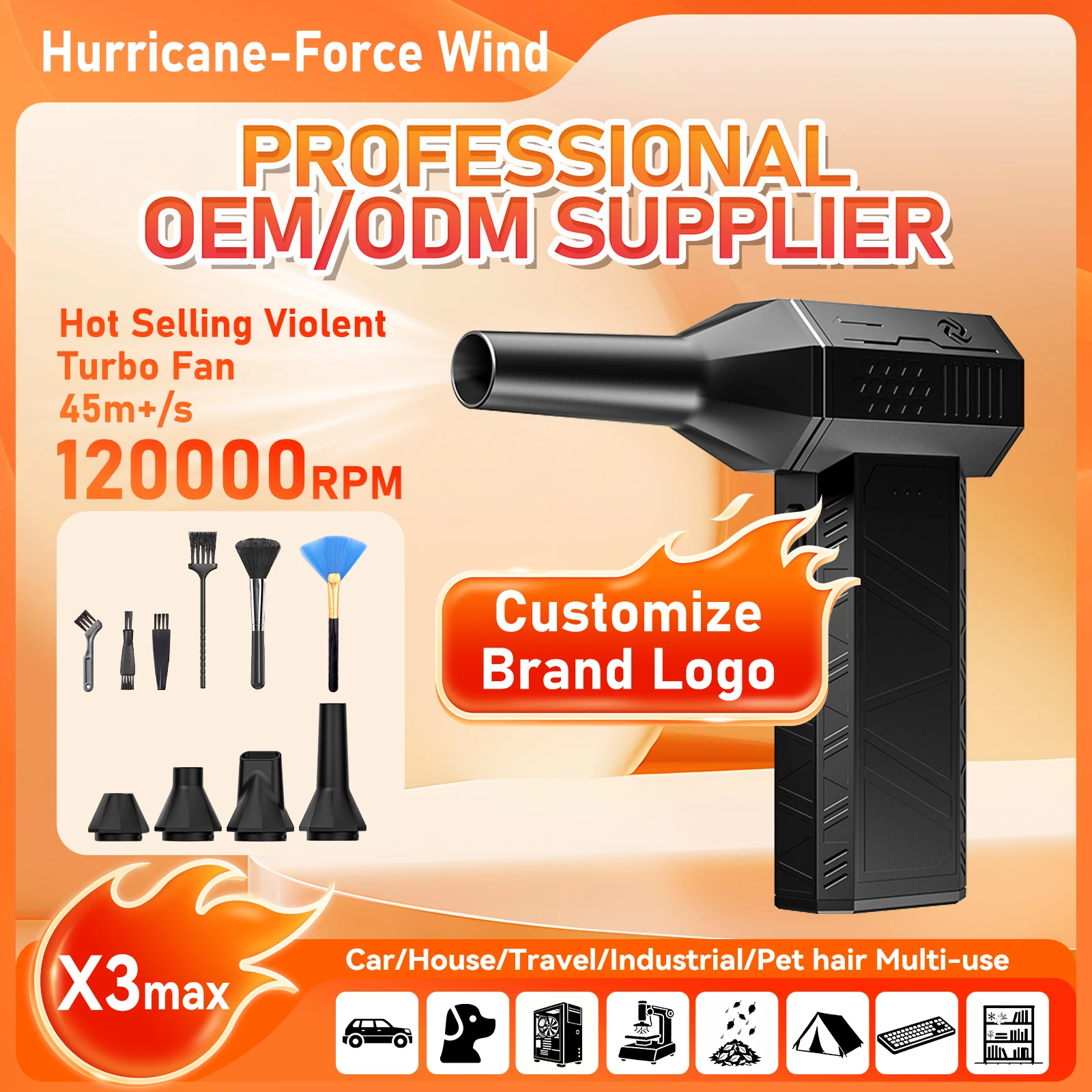 Handheld Mini Turbo Jet Fan Cordless Portable Eletric Blower 120000RPM Super Power 150W Fast Charging Long Battery Life Span