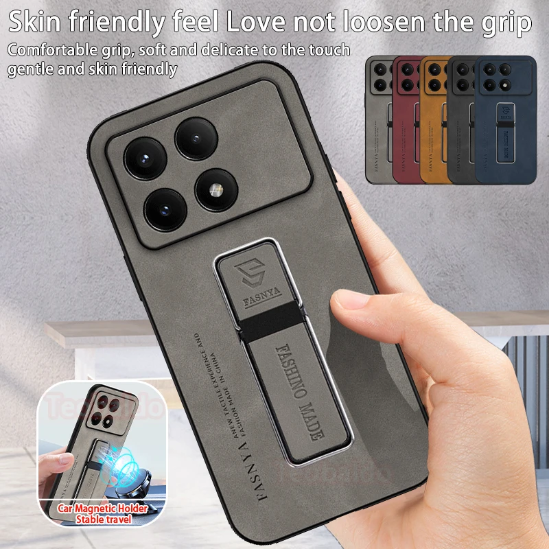 For Xiaomi Poco X6 Pro 5G Case Leather Magnetic Holder Phone Case For PocoX6 Pro X 6 X6Pro Soft Silicone Shockproof Back Cover