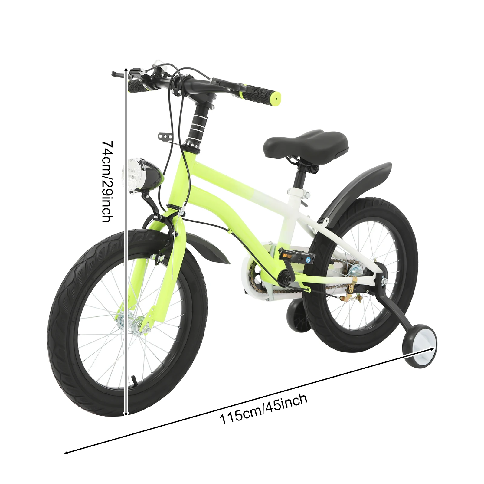 16-Zoll-Kinderfahrrad aus Kohlenstoffstahl mit Hilfsrädern und LED-Licht für 5–8 Jahre, höhenverstellbar, 60 kg – Detail 7